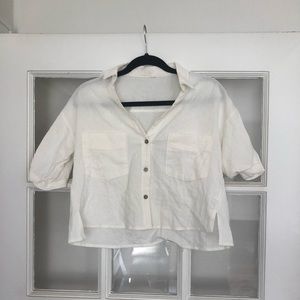 White linen button up crop top